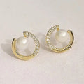 Elegant Faux Pearl Stud Earrings For Women, Circle Design Micro Paved Zircon Fashion Ear Jewelry view 2