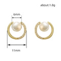 Elegant Faux Pearl Stud Earrings For Women, Circle Design Micro Paved Zircon Fashion Ear Jewelry view 4
