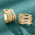 Multi Layer Cross Line Stud Earrings With Multi Hoop Rhinestone Inlay, Elegant Banquet Jewelry view 5