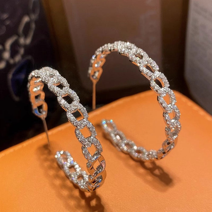 Fashion Geometric Large Hoop Earrings For Women, Trendy Inlaid Round Circle Dangle Ear Jewelry