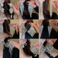 Chic Faux Pearl Full Rhinestone Triangle Geometric Tassel Drop Earrings With Silver Posts view 1