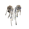 Chic Faux Pearl Full Rhinestone Triangle Geometric Tassel Drop Earrings With Silver Posts view 5