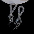 Chic Faux Pearl Full Rhinestone Triangle Geometric Tassel Drop Earrings With Silver Posts view 4
