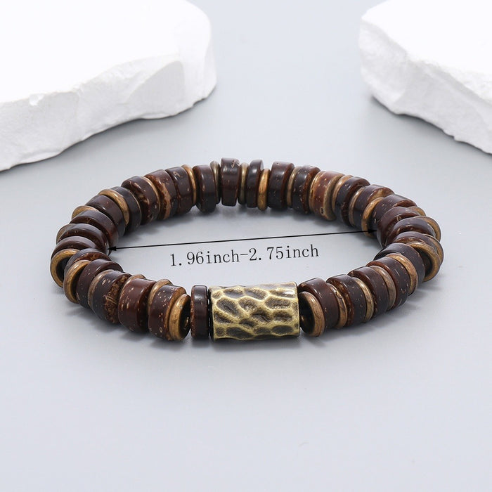 Vintage Handmade Coconut Shell Beaded Stretch Bracelet For Men And Women, Simple Unisex Jewelry