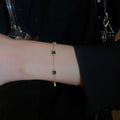 Gold Plated Copper Square Emerald Cubic Zirconia Geometric Luxury Bangle Bracelet view 3