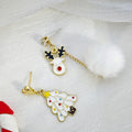 Christmas Cartoon Enamel Rhinestone Reindeer Snowman Santa Pom Pom Asymmetric Drop Earrings view 4