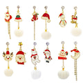 Christmas Cartoon Enamel Rhinestone Reindeer Snowman Santa Pom Pom Asymmetric Drop Earrings view 1