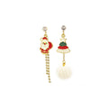 Christmas Cartoon Enamel Rhinestone Reindeer Snowman Santa Pom Pom Asymmetric Drop Earrings view 5