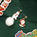 Christmas Cartoon Enamel Rhinestone Reindeer Snowman Santa Pom Pom Asymmetric Drop Earrings view 3