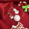 Christmas Cartoon Enamel Rhinestone Reindeer Snowman Santa Pom Pom Asymmetric Drop Earrings view 2