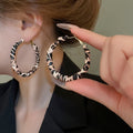 Chic Leopard Print Faux Leather Wrapped Hoop Earrings With Silver Needle Retro Geometric Design view 4