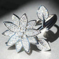 European American Micro Pave Flower Leaf Open Adjustable Ring For Women, Fashion Jewelry view 2