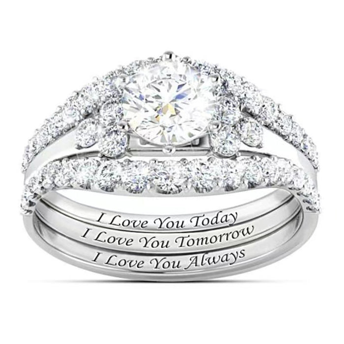 European American Style Micro Inlaid Three Piece Ring Set, Light Luxury Letter Jewelry