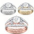 European American Style Micro Inlaid Three Piece Ring Set, Light Luxury Letter Jewelry view 3