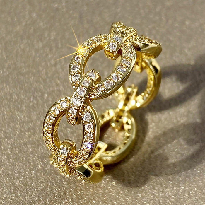 New Round Buckle Ring With Micro Inlay, Geometric Trendy Statement Jewelry For Women