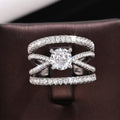 Trendy Multi Layer Cross Line Zircon Inlaid Ring For Women Fashion Engagement Gift Jewelry view 3