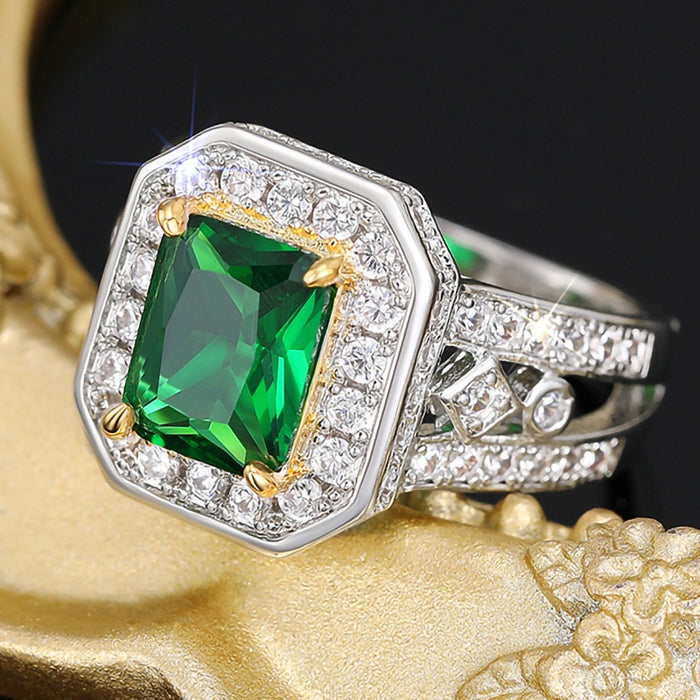 Square Inlaid Ring For Women, Light Luxury Elegant Fashion Jewelry For Banquet And Wedding