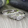 European Fashion Sparkling Couple Rings For Women Luxury Geometric Wedding Finger Rings Set view 1