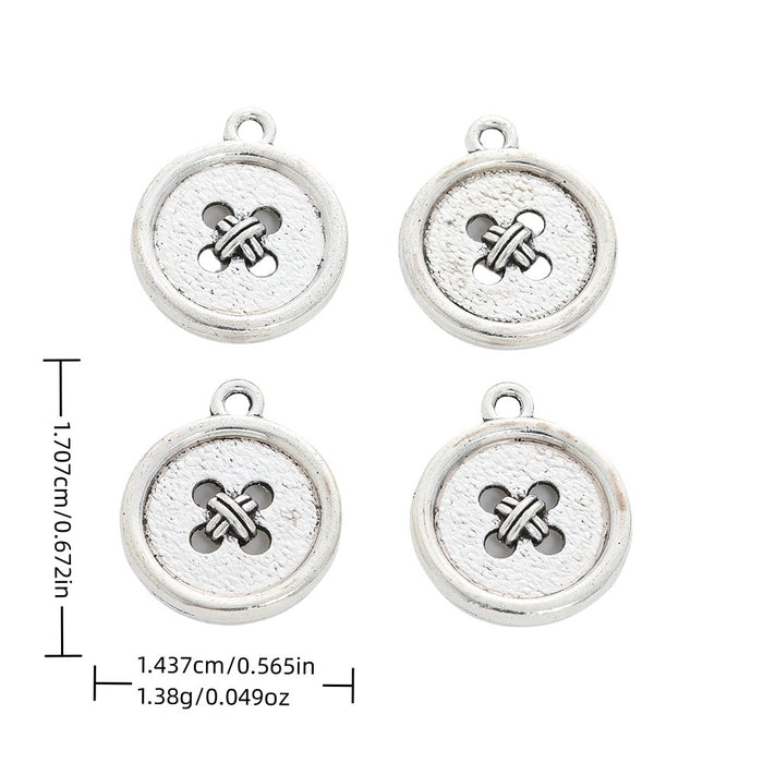 Antique Silver Zinc Alloy Round Button Charm Pendant for DIY Necklace Bracelet Jewelry Making