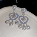Chic Copper Heart Waterdrop Drop Earrings With Faux Pearl And Full Rhinestone Princess Style view 2