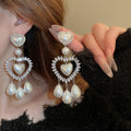 Chic Copper Heart Waterdrop Drop Earrings With Faux Pearl And Full Rhinestone Princess Style view 1