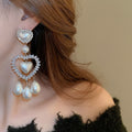 Chic Copper Heart Waterdrop Drop Earrings With Faux Pearl And Full Rhinestone Princess Style view 3