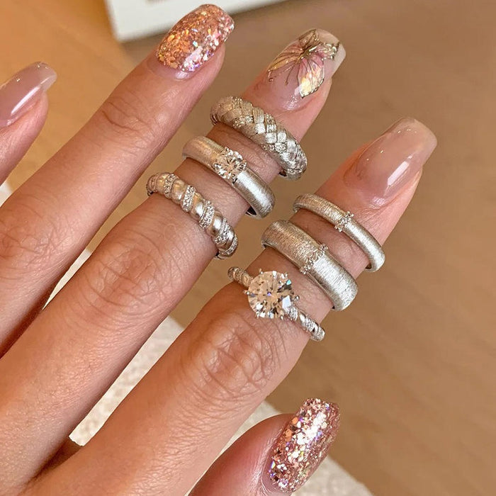 Minimalist Metal Rhinestone Braided Twist Geometric Ring For Elegant Fashion Style