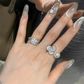 Cubic Zirconia Faux Pearl Flower Open Ring Light Luxury Elegant Adjustable Index Ring view 3