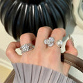 Cubic Zirconia Faux Pearl Flower Open Ring Light Luxury Elegant Adjustable Index Ring view 2