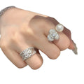 Cubic Zirconia Faux Pearl Flower Open Ring Light Luxury Elegant Adjustable Index Ring view 5