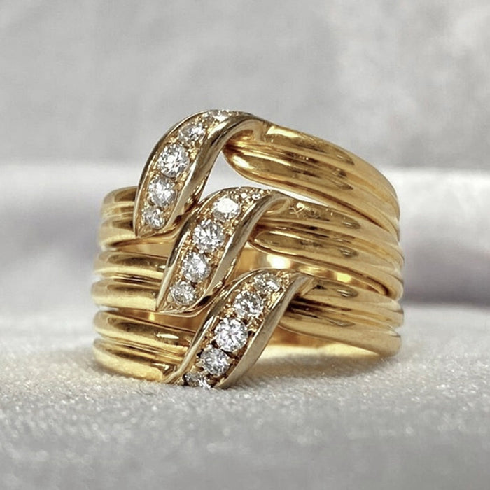Light Luxury Zircon Ring For Women, Delicate Multi Layer Line Banquet Finger Jewelry Accessory