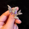 European American New Faux Diamond Butterfly Ring For Women Fashion Adjustable Open Jewelry view 2