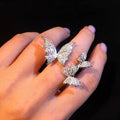 European American New Faux Diamond Butterfly Ring For Women Fashion Adjustable Open Jewelry view 1