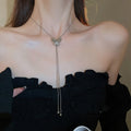 Silver Alloy Adjustable Butterfly Bead Tassel Sweater Necklace, Light Luxury Women's Jewelry view 3