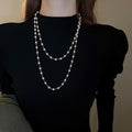 Faux Pearl Beaded Layered Sweater Necklace For Women, French Vintage Light Luxury Round Geometric Design view 3