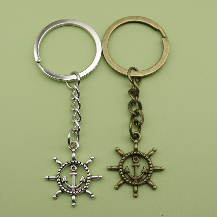 Zinc Alloy Ship Wheel Anchor Keychain Nautical Bag Charm