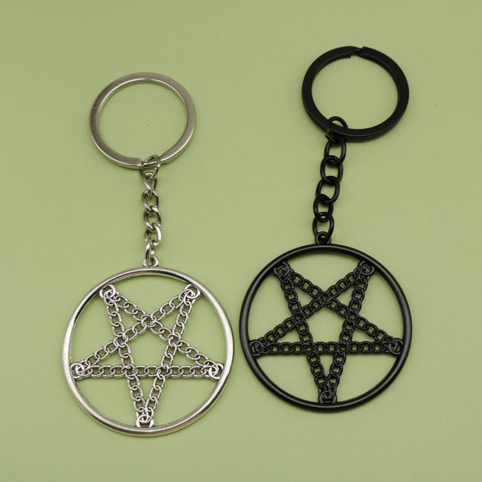 Metal Large Five-Point Star Keychain Bag Charm Key Ring Gift