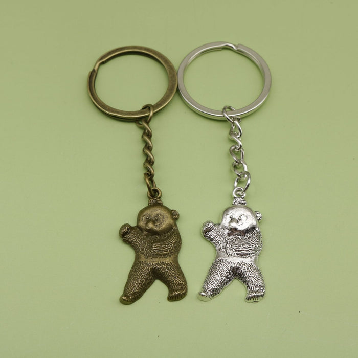 Metal Minimalist Kung Fu Bear Keychain Bag Charm