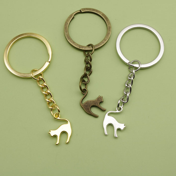 Zinc Alloy Minimal Cat Pendant Keychain Bag Charm Gift
