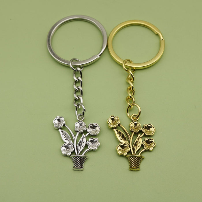 Metal Minimalist Potted Plant Flower Keychain Bag Charm