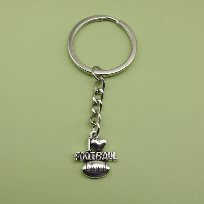 Metal I Love Football Keychain Bag Charm Gift