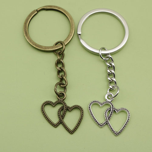 Metal Double Heart Keychain Bag Charm Gift