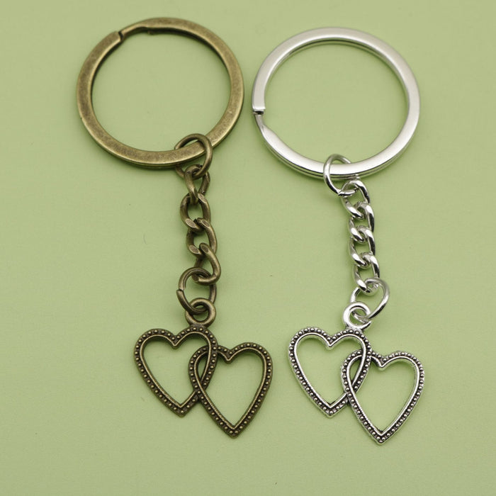 Metal Double Heart Keychain Bag Charm Gift