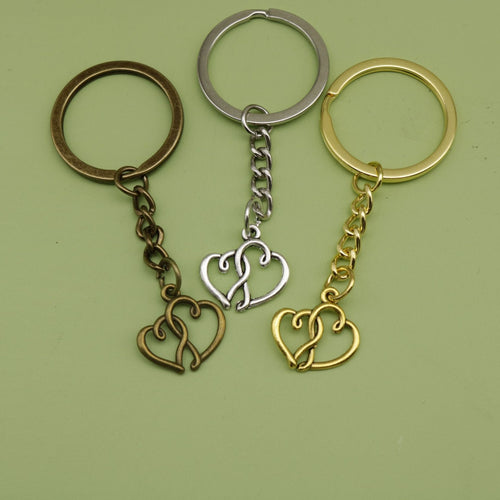 Metal Double Heart Keychain Bag Charm