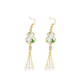 Vintage Chinese Style Enamel Gourd Bamboo Leaf Rhinestone Pearl Tassel Alloy Drop Earrings view 5