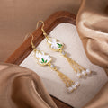 Vintage Chinese Style Enamel Gourd Bamboo Leaf Rhinestone Pearl Tassel Alloy Drop Earrings view 2