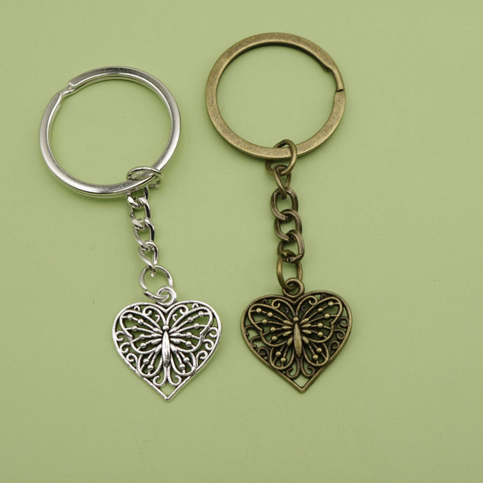 Metal Heart Butterfly Keychain Gift