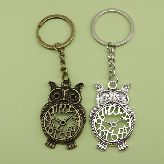 Zinc Alloy Owl Clock Keychain Bag Charm Gift