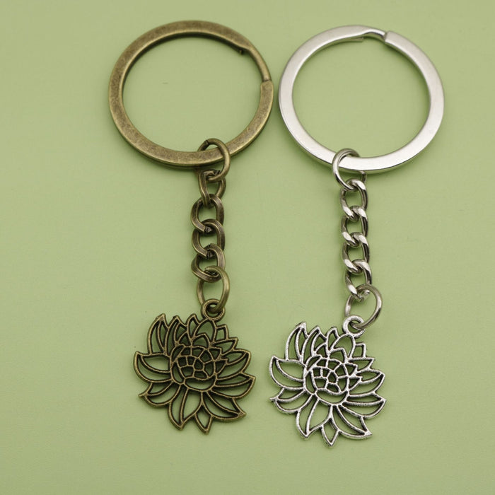 Metal Simple Lotus Flower Keychain Elegant Bag Charm Gift