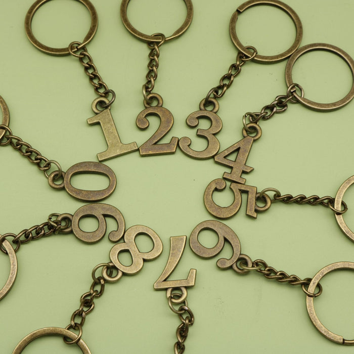 Zinc Alloy Arabic Number Pendant Keychain Key Ring Gift